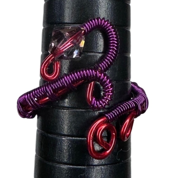 Handmade Jewelry - Adjustable wire wrap ring red and purple  Handmade
